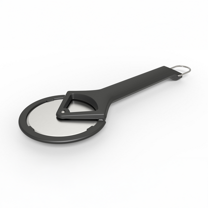 Witt Black pizza cutter with a white wheel on a white background