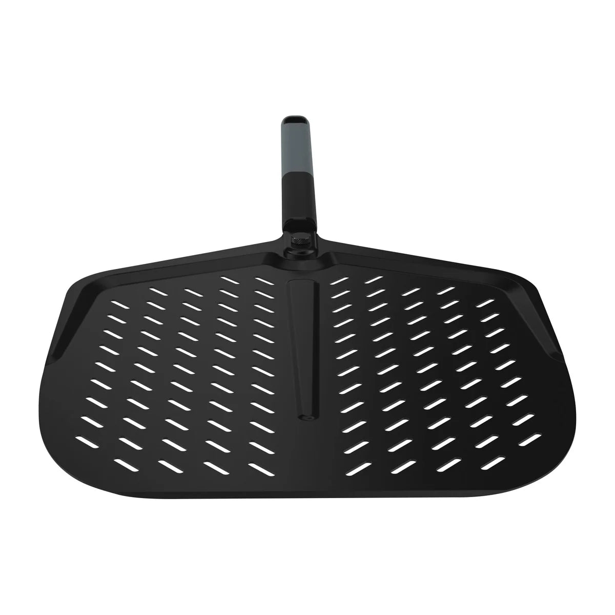 Black metal grill pan with handle on a white background