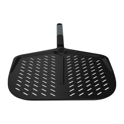 Black metal grill pan with handle on a white background